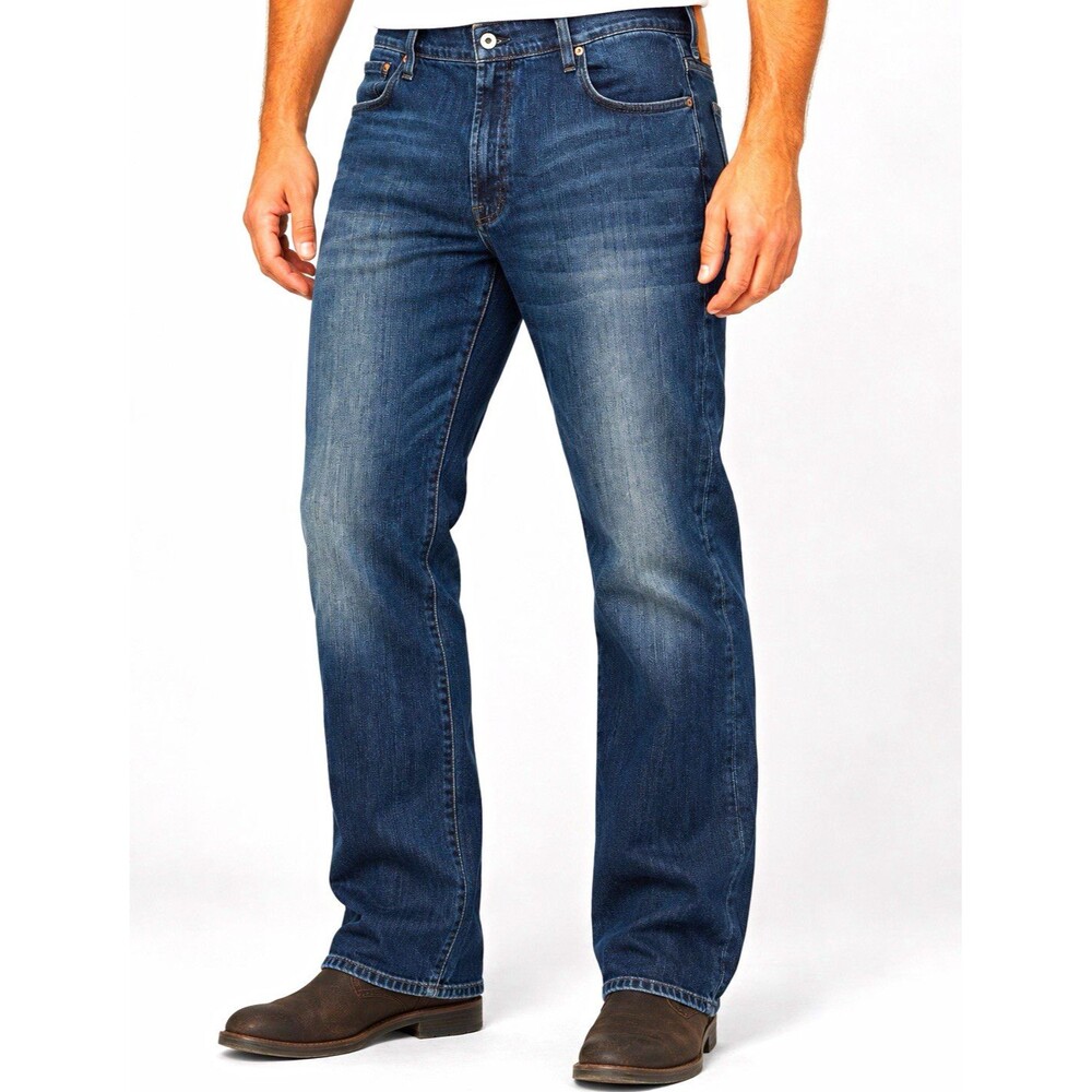 Lucky Brand Men’s Straight Fit Blue Denim Jeans Medium Wash Stretch 5-Pocket